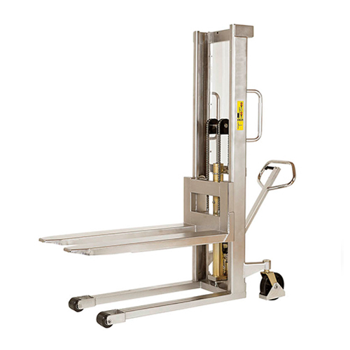 S-S-Hydraulic-Manual-Stacker stainless steel hydraulic manual stacker for pharmaceutical material lifting in Gujarat India