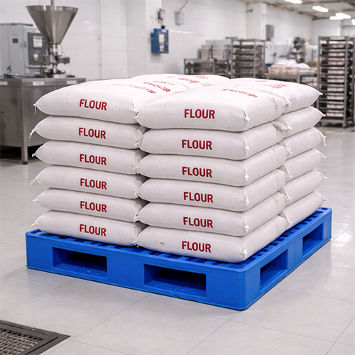 Solid surface pallet used in a food processing factory in Ahmedabad, Gujarat.
