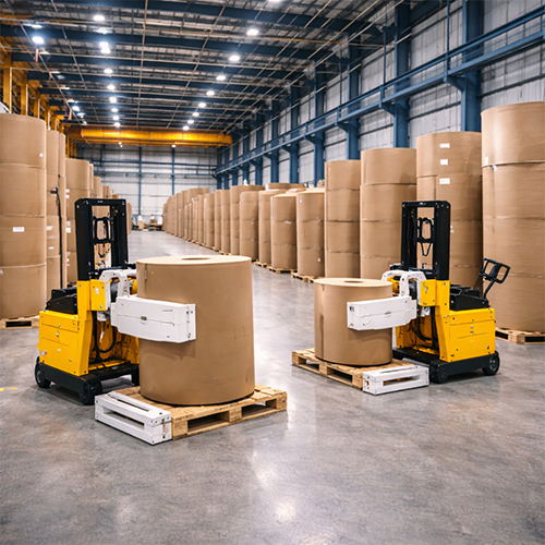 industrial-paper-handling-setup-india Professional industrial paper handling setup with a reel stacker in India.