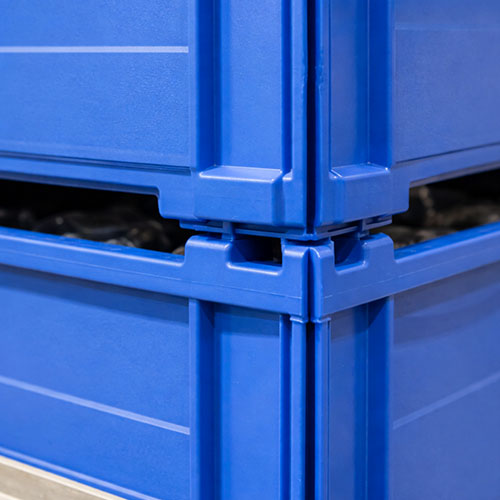 stackable-jumbo-crates-close-up Close-up of stackable jumbo crates showing interlocking safety features.