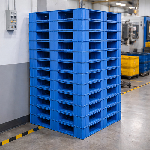 stackable-perforated-plastic-pallets Stackable injection moulded perforated plastic pallets for space-saving storage.