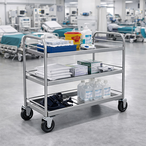tray-trolley-hospital-use High-quality tray trolley used for medical supplies in an Indian hospital.