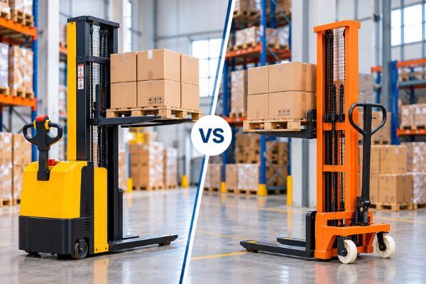 Semi Electric Stacker Over a Manual Stacker